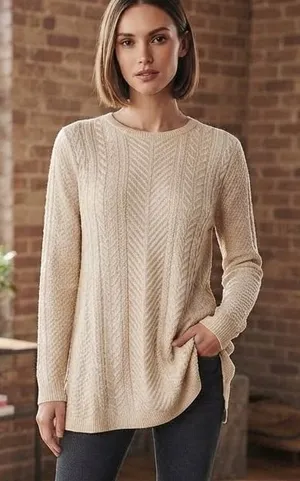 J. Jill‎ Sweater Tunic Cream Cable Knit Herringbone Wool Blend Fisherman Cabin S thumbnail 1