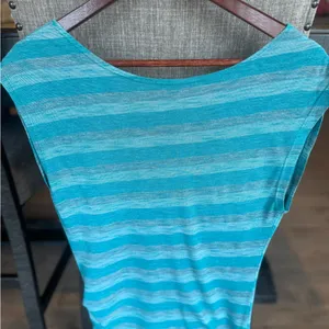 Striped Blue and Gray Cowl Neck Top thumbnail 2