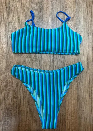 Striped Swimsuit Bikini Blue thumbnail 1