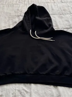 GAP Black cropped fleece Hoodie Sweater with White Drawstrings, size XL casual thumbnail 6