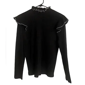 LOFT Black Ruffle Trim Blouse size Xl runs small NWOT thumbnail 3