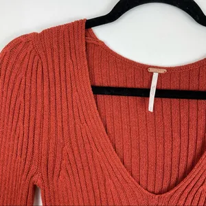 Free People Viola Rust Knit Sweater Top Studded Bell Sleeves Boho thumbnail 7