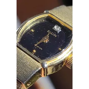 Elgin EK228-008 Quartz Women's Gold Tone Black Face Diamond‎ Accent Tank Watch thumbnail 5