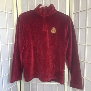 Vintage Ralph Lauren Velour Quarter Zip Sweatshirt Pullover Red Women's Size P/S thumbnail 1