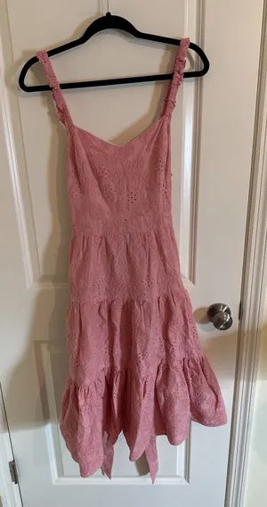Willa Story Pink Eyelet Tiered Ruffle Midi Dress Size Large thumbnail 1