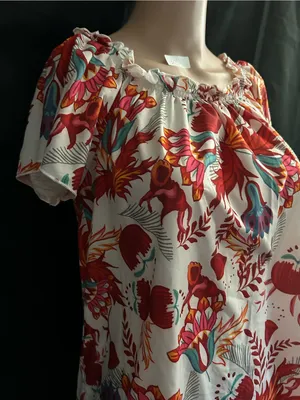 SHEIN Floral Off-Shoulder Shift Dress in Red & White LG thumbnail 5