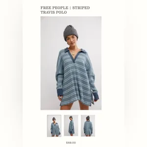 Free People Striped Travis Polo Shirt - Long Sleeve (gray combo) thumbnail 3