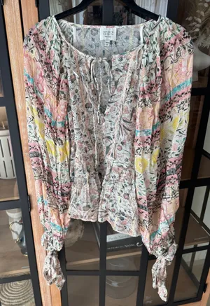 Hemant & Nandita blouse top long sleeve tie front mixed print floral patchwork thumbnail 1