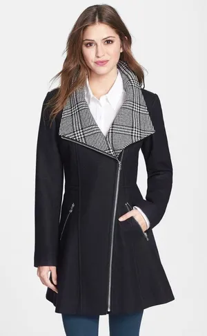 Glen Plaid Detail Skirt Wool Blend Coat thumbnail 1