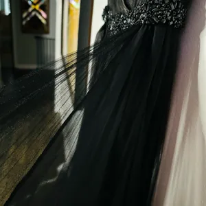 Badgley Mischka Black pleated Tulle Chiffon V-neck Gown size 2 thumbnail 7