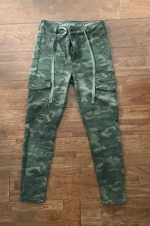 American Eagle Olive Green Super High-Rise Jeggings Crop thumbnail 1