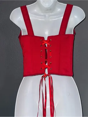 Sexy Red Corset Style Crop Top Lace Up Bow women’s size Small thumbnail 2