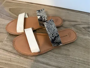 Women’s Two-Strap Slide Sandals in White and Snake Print thumbnail 2