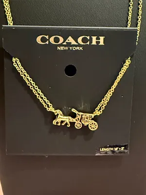 COACH | Gold Plated Traditional Logo Horse & Carriage Pendant Necklace thumbnail 3