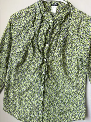J.Crew Floral Ruffle Blouse 100% Cotton Button Front Cottagecore Preppy thumbnail 4