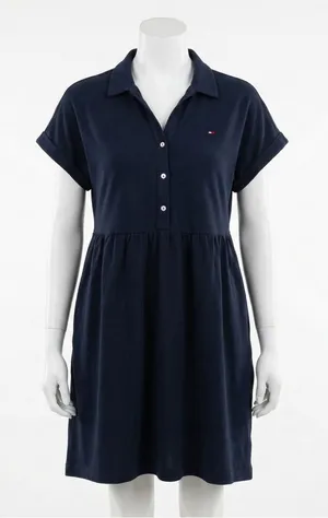 Tommy Hilfiger Navy Blue Polo Dress Large Cotton Babydoll Short Sleeve thumbnail 1