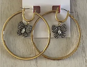 Betsey Johnson black star rhinestone hoop earrings thumbnail 1
