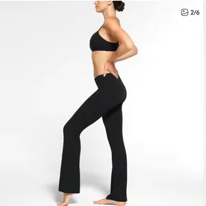Skims Cotton Jersey Foldover Pants Black NWT Women's Black Flared Cotton Pants thumbnail 2