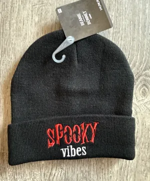Spooky Vibes Embroidered Cuffed Beanie Black thumbnail 1