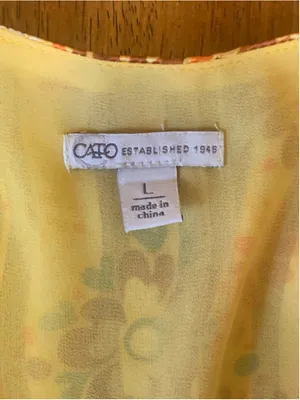 Cato Top Large Yellow Orange Floral 60’s V-neck Elastic waist Shortsleeved thumbnail 2