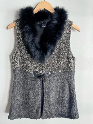 Kaktus Faux Fur Sweater Vest Y2K Boho Toggle Knit Jacket Medium thumbnail 1