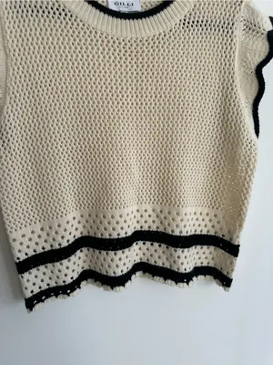 Gilli Cream Crochet Knit Top with Black Trim thumbnail 2