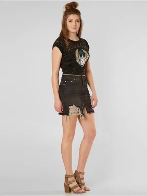 We The Free Relaxed & Destroyed Washed Black Distressed Denim Mini Skirt Classic thumbnail 6