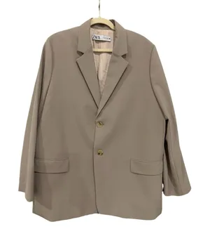 ZARA Oversized Tailored Single Breasted Taupe Blazer XL 16 18 thumbnail 1