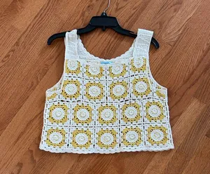 Yellow and cream crochet top Size XL thumbnail 1
