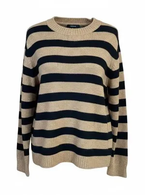 Dokotoo Wool Blend striped crew neck sweater Sz L Brown/Black NWT thumbnail 1