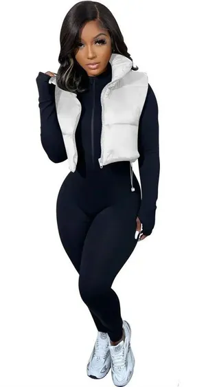 White xs puffer zip crop warm vest Nwot draw string sexy thumbnail 1