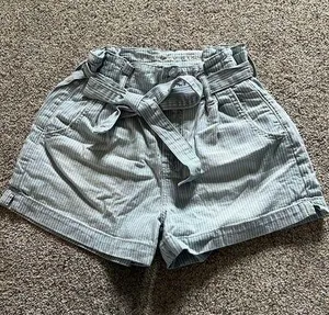 American Eagle Blue and White Pin Stripped Jean Shorts thumbnail 1