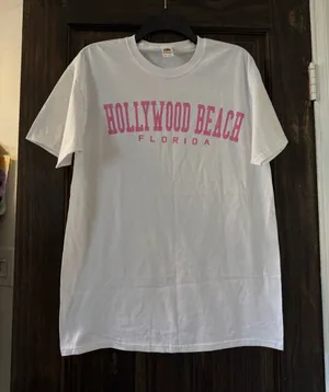 White "Hollywood Beach Florida" Graphic Tee - Pink Print thumbnail 1