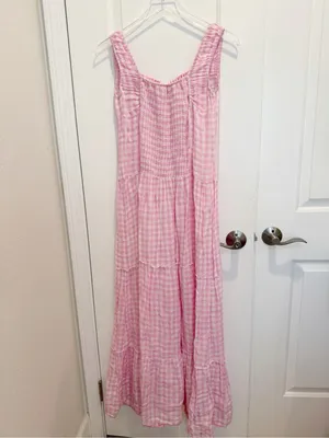 FRANKIE’S BIKINIS‎ Cristabelle Linen Maxi Dress Pink White Gingham Cottagecore thumbnail 3