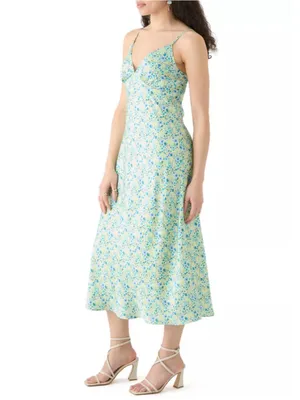 Oak & Trellis Women's Satin Midi Floral Slip Dress - Yellow & Blue NWT thumbnail 2