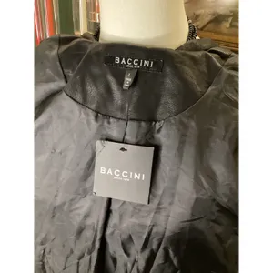 Baccini Womens Black Faux Leather Moto Jacket Gold Zip Biker Large NWT thumbnail 5