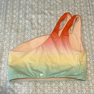 Fabletics Ombre One-Shoulder Sports Bra in Coral, Yellow, Mint thumbnail 2
