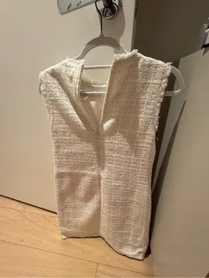 Ann Taylor Sleeveless Cream Tweed Shift Dress thumbnail 3