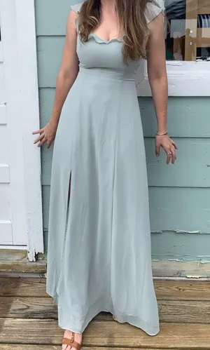 Bhldn Diana Sage green mint gown ruffle slit med thumbnail 1