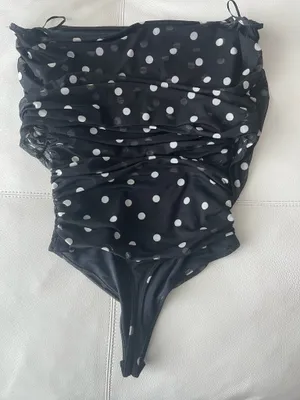 Abercrombie & Fitch Mesh Fold over Bodysuit in Black and Dot thumbnail 10