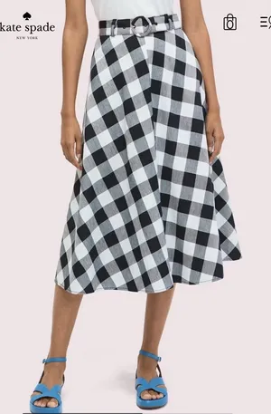New Kate Spade New York Linen Blend Gingham Belted Skirt‎ Size 0 Black/White thumbnail 1