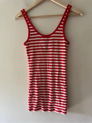 Abercrombie & Fitch Y2K Vintage Red and White Stripe Embroidered Moose Logo Tank thumbnail 4