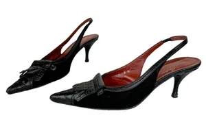 Donald Pliner Leather Sling Back Mules Sz 8 Black Kitten Heels Kiltie Point Toe thumbnail 2