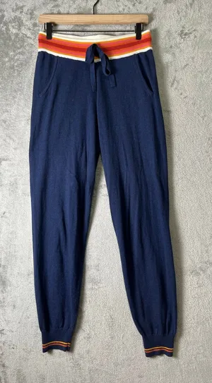 Faherty Navy Organic Cotton Cashmere Jogger Pants Striped Waistband Size Small thumbnail 1