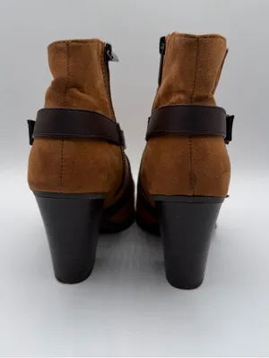 Charming Charlie Womens 7 Cognac Faux Suede Buckle Strap Block Heel Boots thumbnail 4