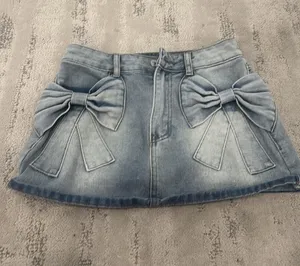 Bow Jean Shein Skirt xs thumbnail 1