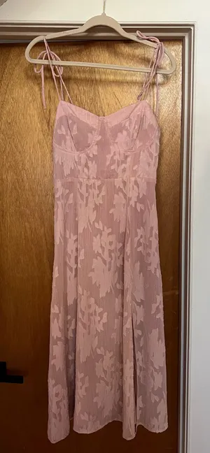 Lulus spaghetti strap pink floral textured dress thumbnail 1