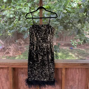 Milly Elle Gold Sequin Feather Hem Party Dress Size 4 thumbnail 2