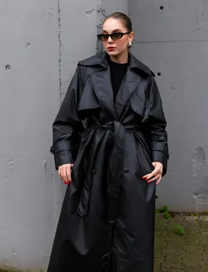 Women’s black trench coat thumbnail 2