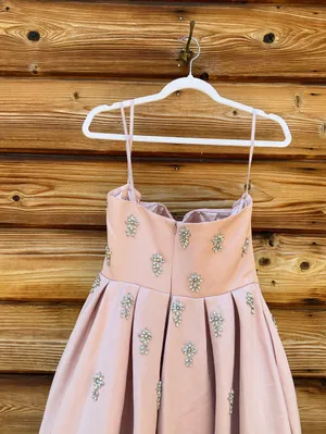 MAC DUGGAL Pink Size 8 Strapless Crystal Embellished Satin A-Line Dress Gown thumbnail 12